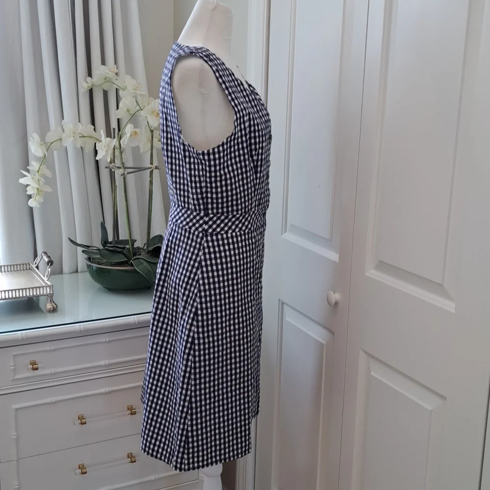 NWT J.Crew Factory Womens Navy/White Gingham Check‎ Seersucker Dress 8